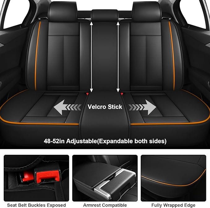 Fit for 98% of Mercedes Benz Car Seat Covers with Headrests, Premium Nappa Leather Seat Cover, Fully Wrapped Protect Modern Style Seat Cover (5-Seat Luxury, Black & Orange)