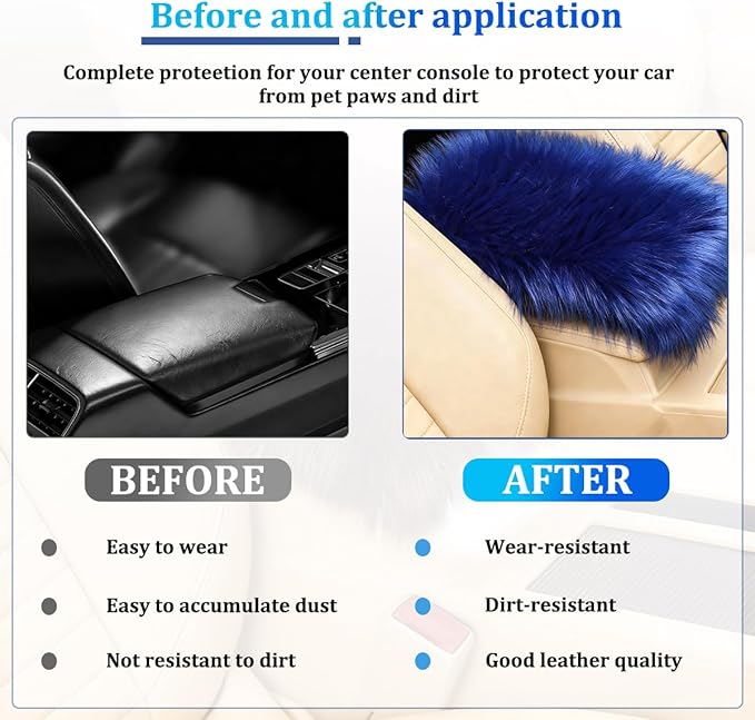 Car Center Console Cover, Fluffy Soft Vehicle Middle Console Arm Rest Cushion Pad, Furry Automotive Interior Armrest Seat Box Protector Decoration Accessories, Universal Fit (Royal Blue)