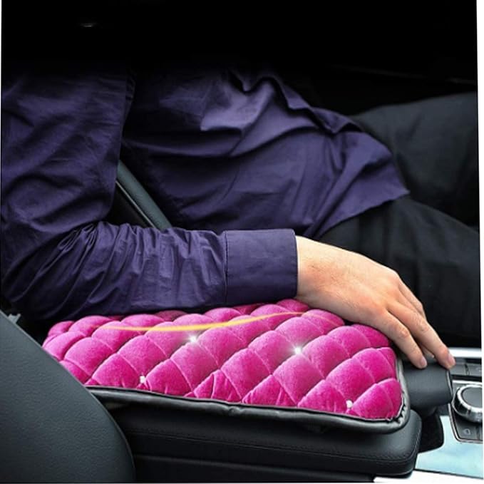 Bling Bling Car Armrest Cover Auto Center Console Protective Cover Luster Crystal Rhinestone Car Arm Rest Cushion Pad Car Interior Accessory (Pink 2)