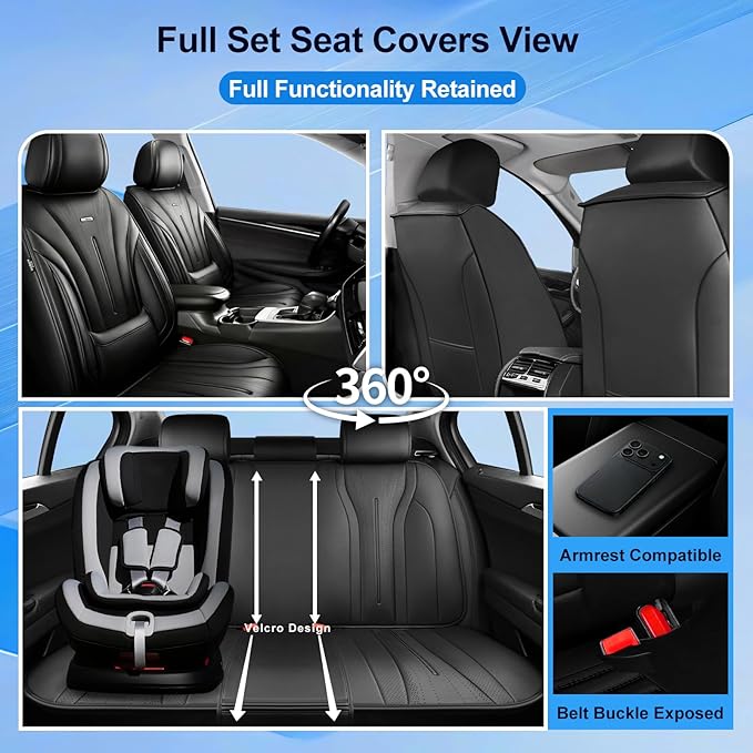 Fit Civic Car Seat Covers (Front Pair) for Select Honda Civic 2020-2026 Sedan (Not for Coupe), Full Coverage Leather, Waterproof All-Weather Breathable Seat Cushion Protector, Black & Red Trim