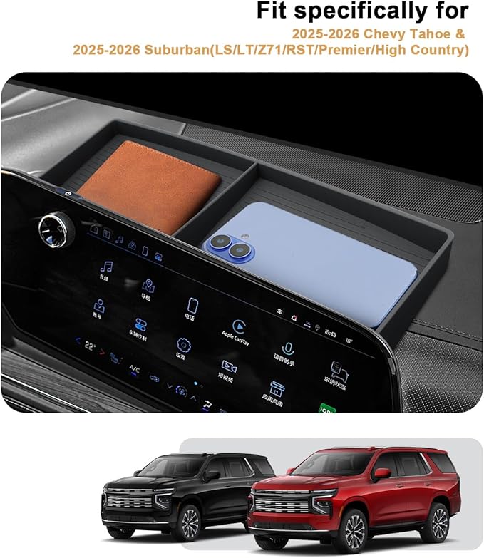 Dash Console Organizer For 2025-2026 Chevy Tahoe/Suburban - Behind Screen Silicone Dashboard Organizer For 2025-2026 Tahoe/Suburban(LS/LT/Z71/RST/Premier/High Country) Accessories Center Console
