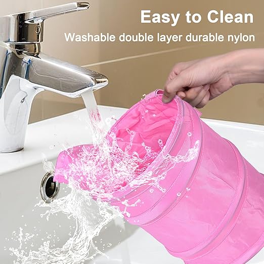 Car Trash Can, 2 Packs Mini Collapsible Car Trash Bin for Front Back Seat, Pop up Garbage Can, Portable Bag Hanging for Vehicle SUV Rv Truck Accessories Interior, Pink