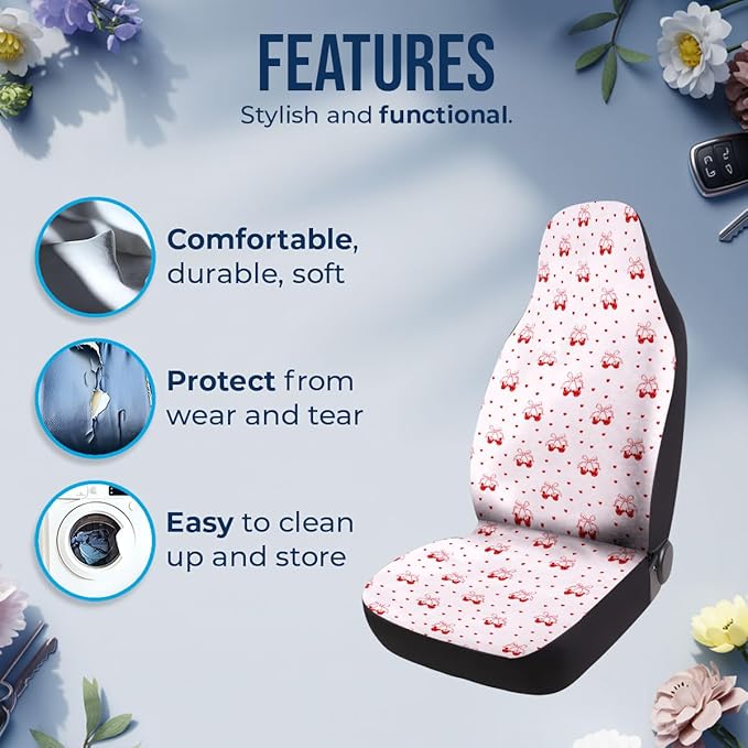 GENANY Pink Polka Dot Car Seat Covers Set of 2, Girly Breathable Front Seat Covers for Truck Sedan SUV, Cute Pink Car Accessories, for Women Men