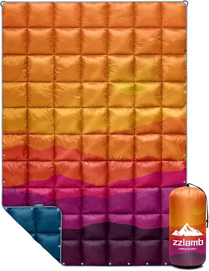 zzlamb Camping Blanket for Cold Weather,Outdoor Puffy Blanket Portable Down Alternative,Windproof Warm Cloak with Snaps,Cozy Quilt Backpacking Picnic RV Travel Plane Car Hammock Beach Climbing