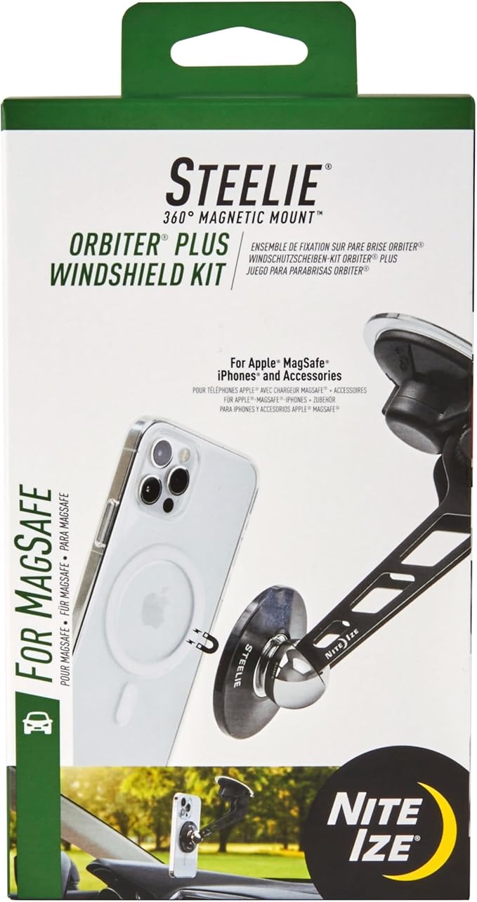 Nite Ize Steelie Windshield Kit - Magnetic Cell Phone Holder for Car Accessories - Sturdy Car Windshield Mount for Cell Phones - Orbiter Plus