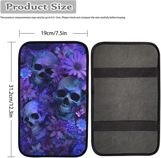 Skull Daisy Print Car Center Console Armrest Cover Scratch Proof Neoprene Armrest Cover Pad for Truck Sedan SUV, Universal Car Interior Decor Accessories
