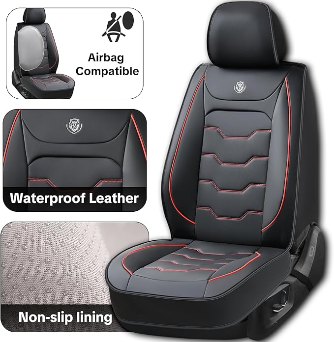 Red Lines Car Seat Covers for Ford Bronco Sport 2021-2025 Car Seat Cover, Waterproof Faux Leather, 5 Piece Full Set, Wear Resistance, Easy to Clean and Install, Beautify Interior