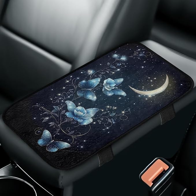 Butterfly Moon Arm Rest Cover Car Fashion Full Coverage Center Console Cushion Wear Resistant Armrest Cover Center Console Cushion Fit for Most Cars,Vehicles,SUVs