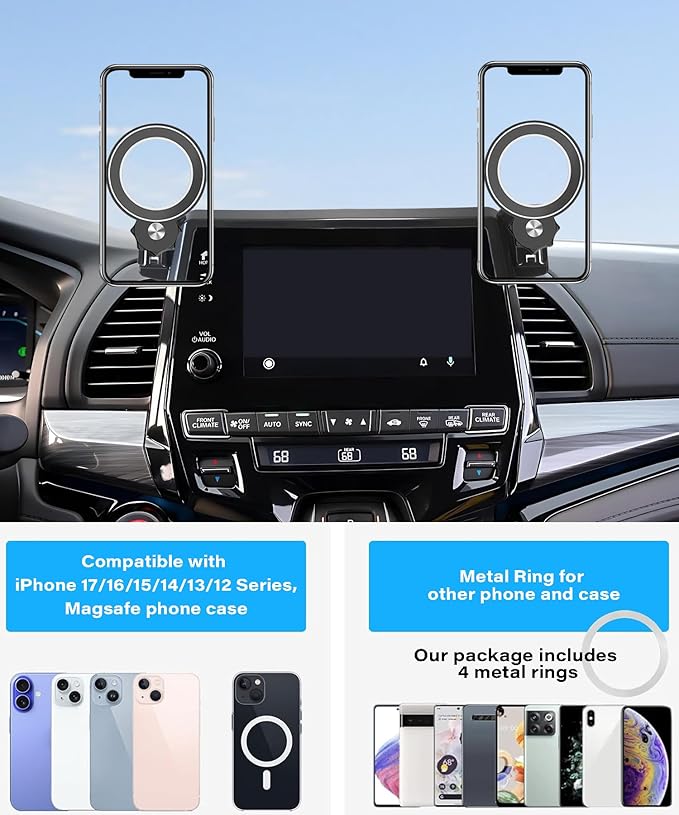 Car Phone Holder for Honda Odyssey 2018 2019 2020 2021 2022 2023 2024 Accessories Apply to 8 Inch Touch Screen Fixed Clip MagSafe Passenger Cell Phone Mount Handsfree 360° Rotation