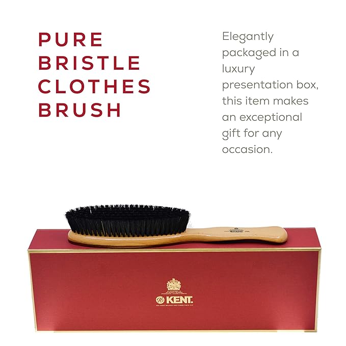Kent CS1B Clothes Brush, Fabric Lint Remover for Cotton, Wool, Suede and Silk, Pure Black Bristles Handcrafted Two Tone Cherrywood Veneer Remover for Dust, Fluff and pet Hair. Made in England