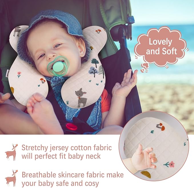 Baby Travel Pillow Upgraded, Soft Baby Head Support Pillow for Newborn Toddler, Babies Neck Car Seat, Pushchair and Strollers, Deer