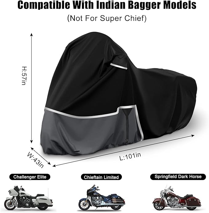 Waterproof Motorcycle Cover Replace for Indian Chieftain/Challenger, 420D Oxford Cloth Customized Motorcycle Cover for Snow Rain Dust Protection (Chieftain)