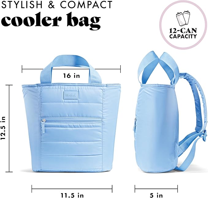 Fit & Fresh Mari Cooler Backpack for Women, Insulated Leakproof Soft Cooler Bag (12 Can), Lunch Tote, Beach Cooler, Lightweight Travel Picnic Tote, Cornflower