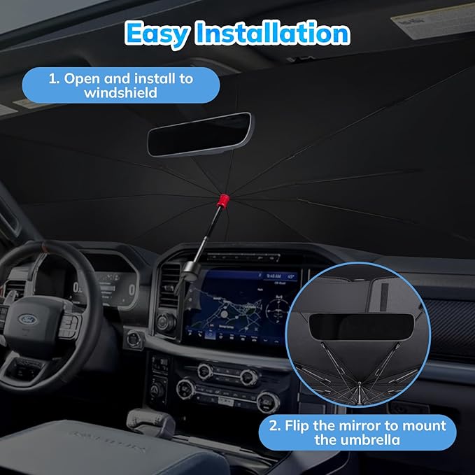 [2025 Latest] SEPORUD Car Windshield Sunshade Umbrella - Double-Layer Design, 5 Layers UV Block Coating. Blocks up to 99% UV, Reduces Heat. Durable Structure, Glass Fiber Material（61 "x33