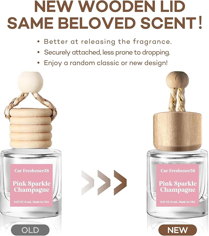 C Classy Hanging Car Air Freshener 2 Pack, Pink Sparkle Champagne Essential Oil Diffuser, Long-Lasting Fragrance, Cute Glass Bottle Car Accessories for Women & Men, Made in USA