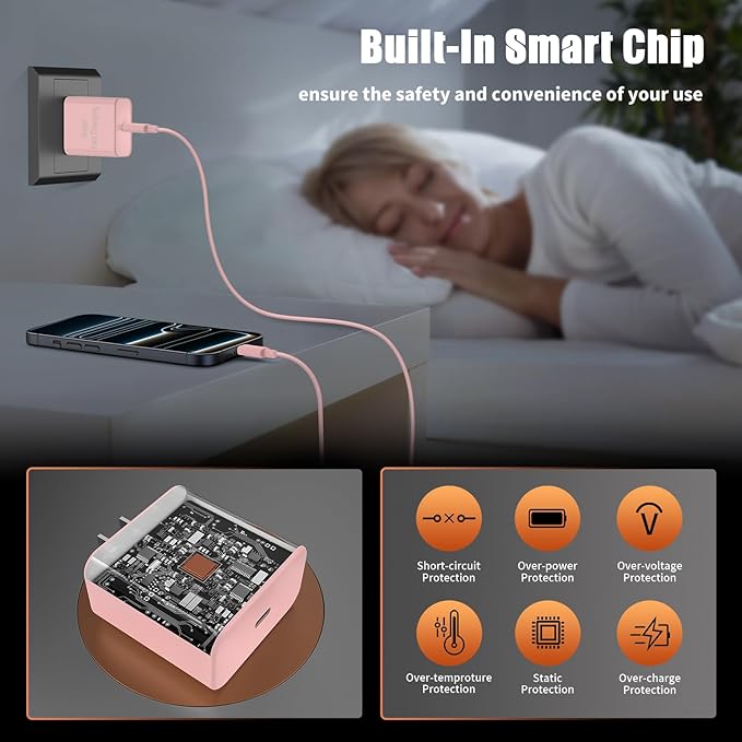 iPhone 17 16 Pro Max Charger Fast Charging, Super Fast USB C Chargers for iPhone 17(6FT+6FT+10FT) Type C Chargers Cord with Fast Charger Block for iPhone 17/16/15 Series/iPad/ GalaxyS26/S25/S24 Pink