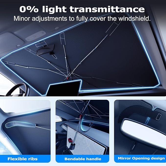 [Upgraded] DooGooCoo Windshield Sun Shade Umbrella - Small, Car Sunshade for Front Windshield [UV Block & Heat Shield], Keep Car Cooler & Protect Interior Sun Shade for car Windshield (52"x31")