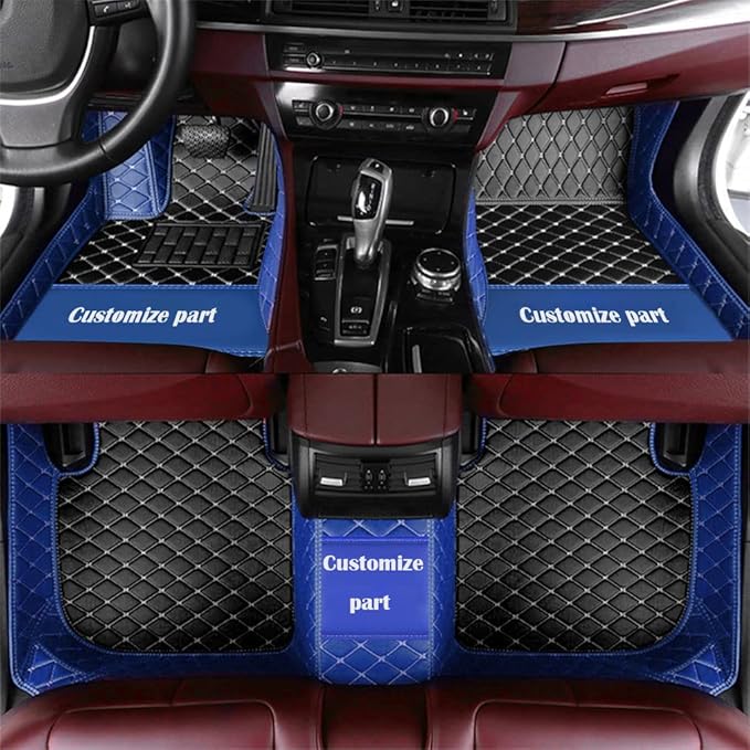 MELKEN Custom Fit Leather Car Floor Mats for 95% of Cars Full Coverage Floor Liners Car Mats (Black & Blue)