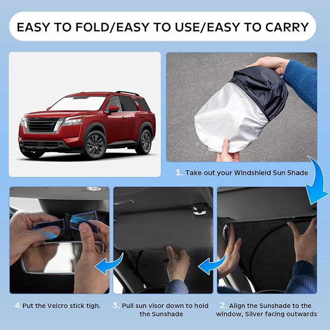 Sun Shade Sunshade for Nissan Pathfinder 2022-2025 2026 Windshield Cover 4-Layers Sun Shield 250T Silver Sun Visor Foldable Window Shade Blocks UV Rays Cooler Car Accessories