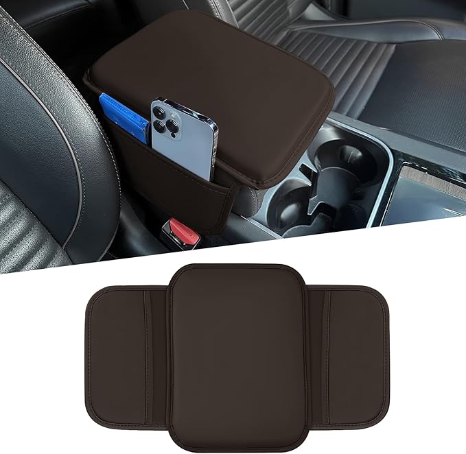 Leopard Cheetah Print African Animal Hunting Auto Center Console Armrest Pad, Car Center Console Cover, Auto Accessories Soft Comfort Armrest Cover Cushion Mat Fit for Most Cars (Mocha Brown)