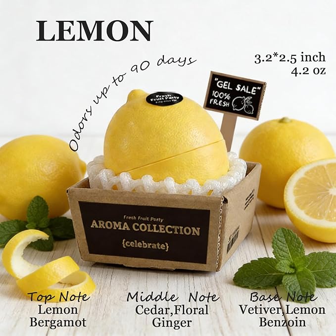 Banami Lemon Shape Air Freshener Gel, Decorative Odor Eliminator for Home, Car, RV, Bathroom, Pet Areas (Lemon)