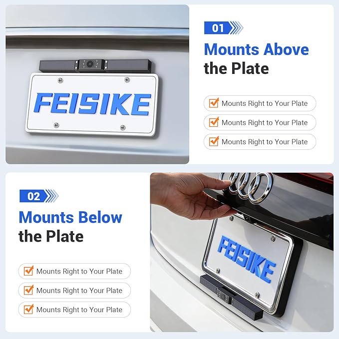 FEISIKE Solar Wireless Backup Camera with 5" 1080P Monitor, 10000mAh Rechargeable Battery, 2-Minute DIY Installation, IP69K Waterproof for Car, Truck, SUV, Van, Trailer