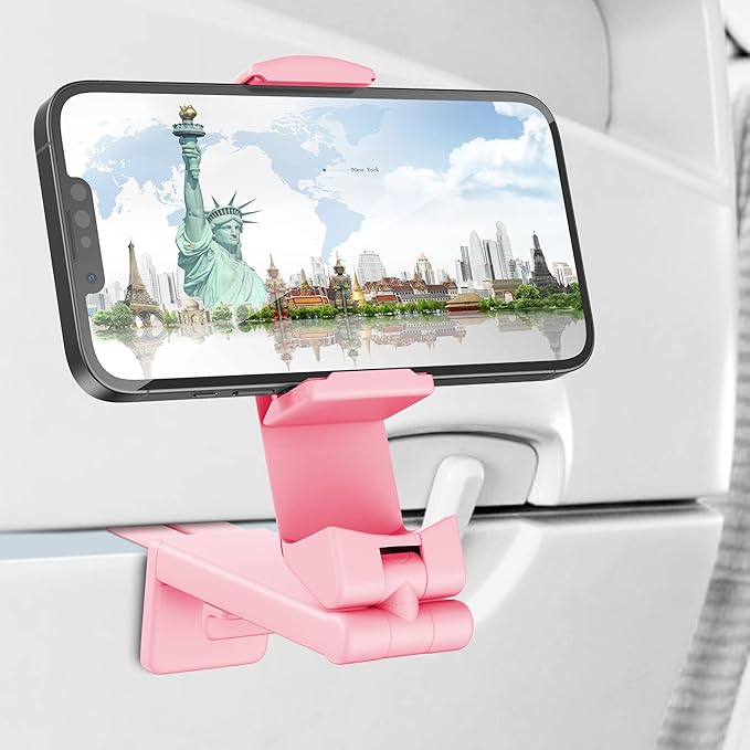 Perilogics Airplane Phone Holder Mount Universal in Flight Hands Free Viewing with Multi-Directional Dual 360 Degree Rotation (Pink)