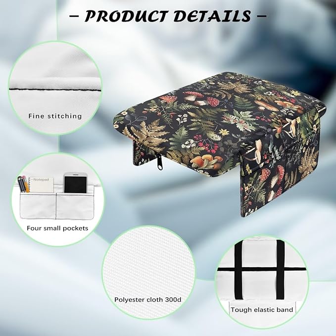 Dreaweet Car Center Console Cover Mushroom Car Arm Rest Cover Pad with Pockets Cute Car Accessories for Women Soft Comfy Thick Armrest Cover for Car SUV Sedan Truck