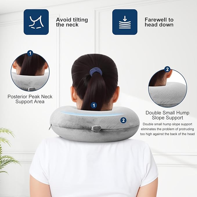 Travel Pillow 100% Pure Comfortable U Shape Memory Foam Pillows Neck and Head Support Portable Travel Neck Pillow Suitable for Planes Airplane for Traveling,Train,Self-Drivingng Car,(Grey)