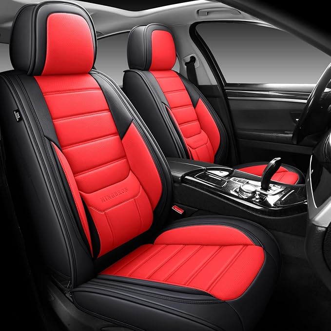 Car Seat Covers Full Set,Black White Car Seat Cover, Car Seat Protector Waterproof, Nappa Leather Car Seat Cushion Fit for Most Cars Red
