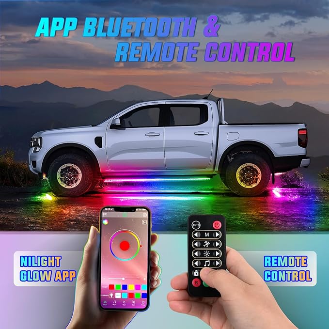 Nilight 8Pcs Aluminum Underglow Neon Accent Strip Lights 396 LEDs Dream Color Door Assist Multi Modes Sound Active Function Music with APP, Remote Control Underbody Light for Car Truck RV