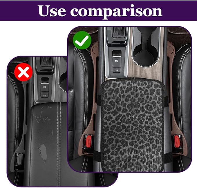 Leopard Cheetah Print African Animal Hunting Auto Center Console Armrest Pad, Car Center Console Cover, Auto Accessories Soft Comfort Armrest Cover Cushion Mat for Most Cars (Black leopard print)
