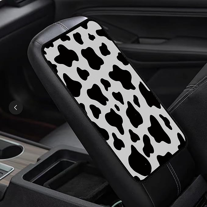 Universal Fit Center Console Armrest Cover - Soft, Stylish & Washable Pad for Car, Truck, SUV and RV, All-Day Comfort, Enhanced Protection - Brown Marble Pattern Design (Cow Pattern)