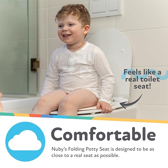 Nuby Folding Potty Seat and Bag - Toddler Travel Essential - Travel Toilet Seat for Toddlers 18+ Months - White