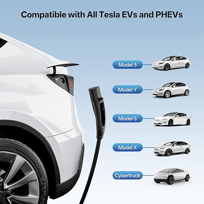 Level 1&2 EV Charger,Tesla EV Charger NACS 16A with 25FT Extension Cord Cable,Portable Electric Car Charger 240V NEMA 6-20 Plug&120V NEMA 5-15 Adapter Compatible with All Tesla Models
