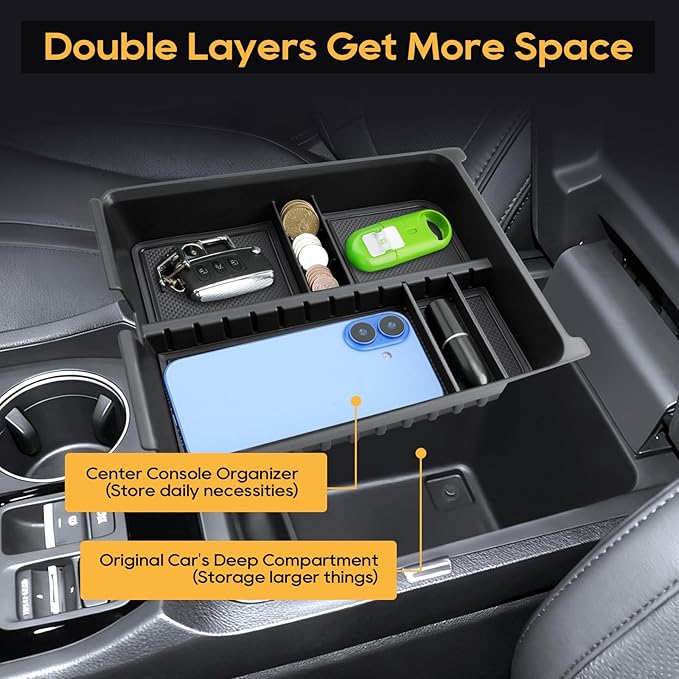 For Honda Pilot Center Console Organizer for 2023 2024 2025 2026 Honda Pilot (lx/sport/ex-l/trailsport/touring/elite/black edition) Middle Armrest Storage Non-Slip Waterproof 2PCS Interior Accessories