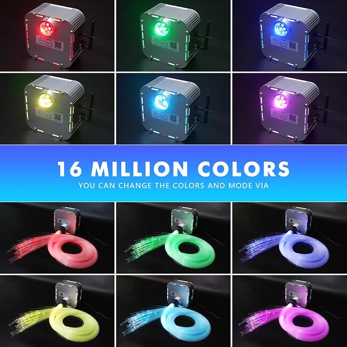 AMKI High Brightness 32W Twinkle 800pcs 0.03in 13.1ft Fiber Optic Starlight Headliner Kit for Car Home Roof Ceiling Decoration Fiber Strands RGBW Starlight Box Sound Activated APP Remote Control