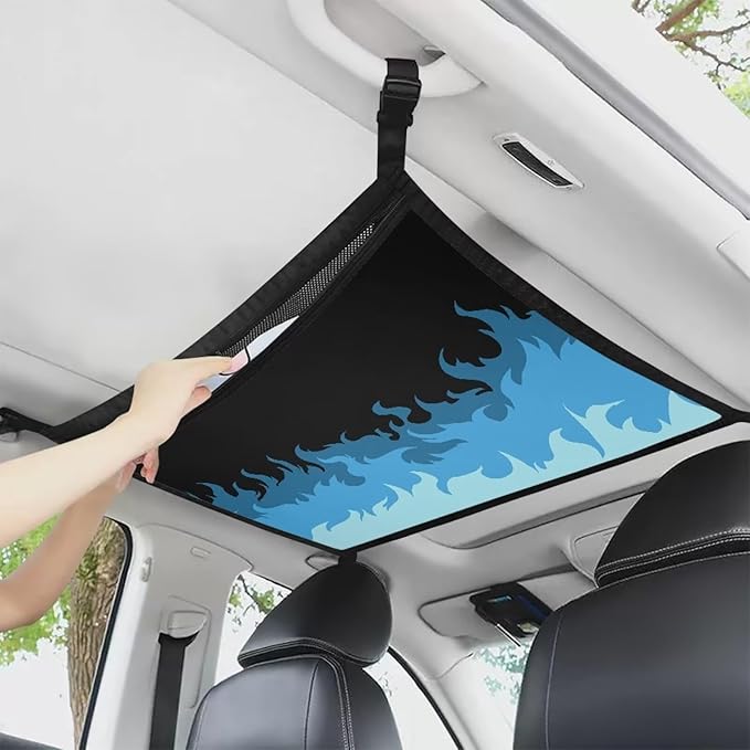 Generic Fire Car Ceiling Storage Net Pocket for SUV, Van, Cargo, Most Vehicle, Auto Interior Accessories, Car Roof Storage Bag, Double-Layer Mesh SUV for SUVs,Road Trips