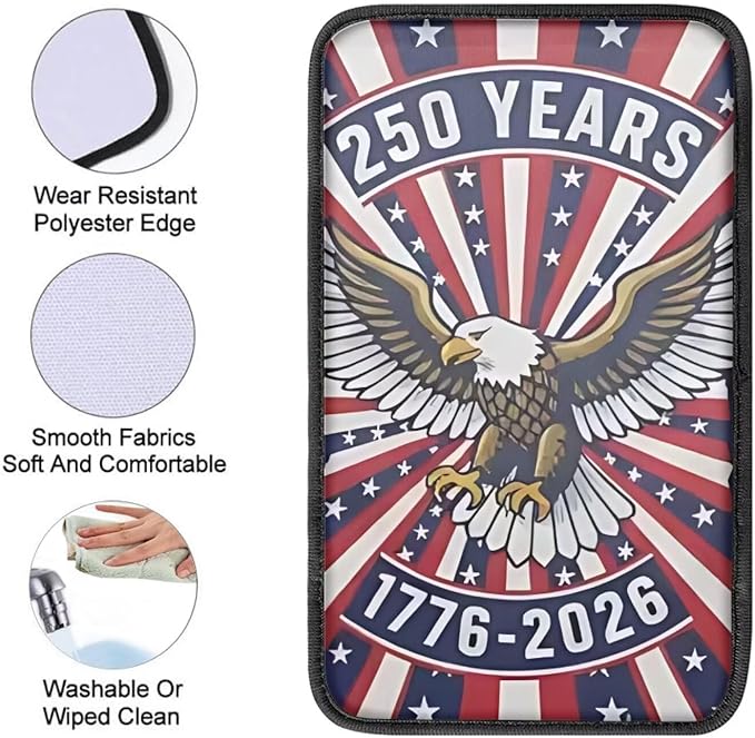 Dreaweet 250th Anniversary Car Center Console Cover Patriotic Eagle Flag Car Accessories Soft Scratch Proof Armrest Cover Center Console Cushion Pad Easy to Install