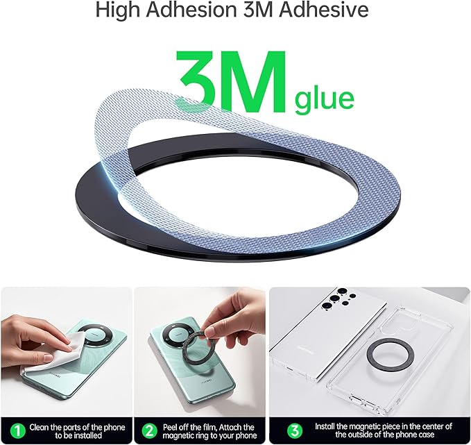 PZOZ A/B Dual-Sided (1 Set) Magnetic Ring Sticker for MagSafe iPhone 16 Holder Phone Case Suction Cup Wireless Charger Car Mount Bathroom Kitchen, for iPhone 15 14 13 12 Pro Max, Samsung (Black)