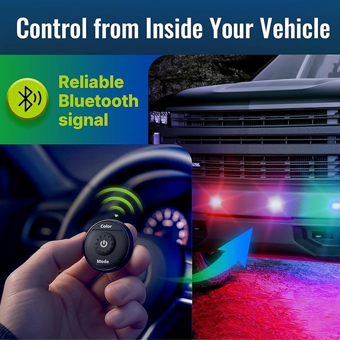 Wireless LED Lights for Car 4PCS with Base, Button and Remote Control Interior Ambient Strobe Light, USB-C 120H 8 Colors IP65 Waterproof Rechargeable Underglow Light for Cars, Trucks, Motorcycle
