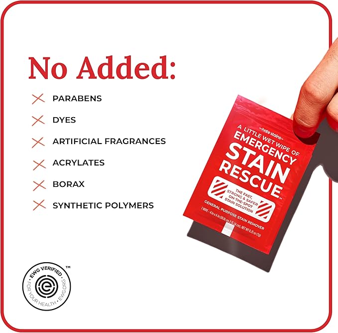 Emergency Stain Rescue Stain Remover Spray - Wine & Coffee Stain Removal - On-the-Go Wipes for Carpets & Upholstery - No Added Phosphates Fabric Spot Remover - 0.36 Fl Oz Spray & 10 Wipes (11 Count)