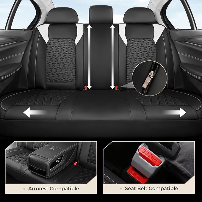 Coverado Automotive Seat Covers, Car Seat Covers Full Set, Car Seat Cover, Waterproof Seat Covers, Car Seat Protector Car Seat Cushion Interior Truck Accessories Universal Fit Most Cars, Black&White