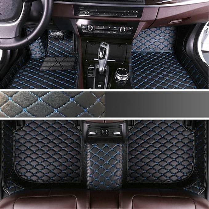 Custom Personalized Floor Mats for Cars - Luxury Full Coverage All Weather Mats, Anti-Slip Leather Mat Set, Fit for 99% of Cars, SUVs & Trucks (Black Blue, A-Diamond)