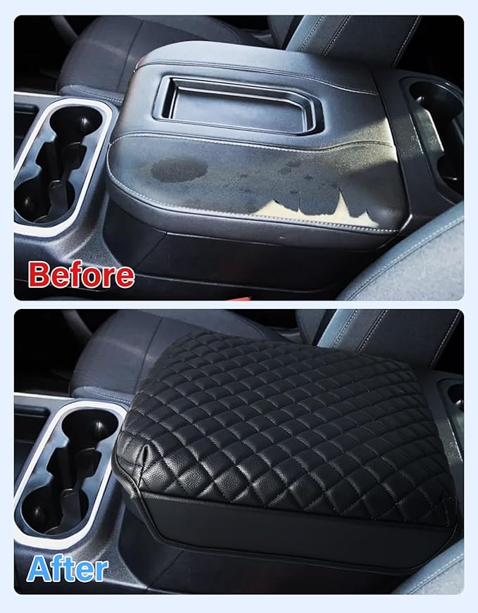 Center Console Armrest Cover for Chevy Chevrolet Silverado 1500/GMC Sierra 2019-2026, Yukon/Suburban/Tahoe 2021-2026, PU Leather Middle Console Lid Protector Arm Rest Cushion Thick Pad(Bucket Seat)