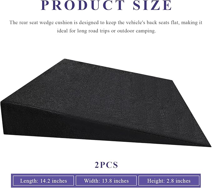 Sun Walker 2 PCS Auto Seat Wedge Leveling Cushion, Comfortable Ergonomic Backseat Wedge Booster for Fatigue Relief, Angled Design Rear Seat Leveling Mat for Cars Trucks SUVs