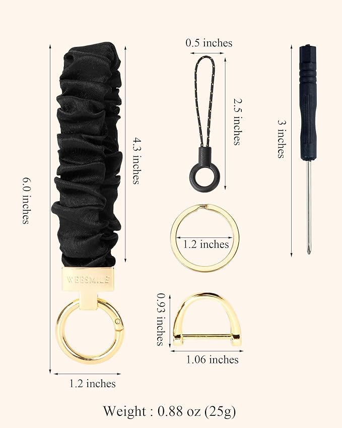 WEESMILE Keychain Wristlet, Stretchy Key Chain for Car Keys with D ring, Cute Scrunchie Wrist Bracelet for Women Men