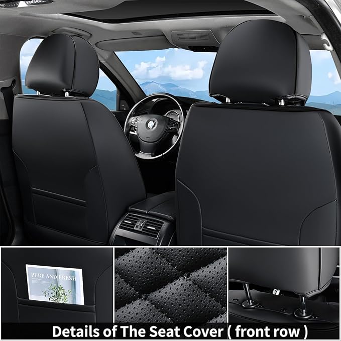Coverado Leather Seat Covers, Car Seat Covers Full Set, Black Seat Covers for Cars, Car Seat Protector Waterproof, Car Seat Covers Front Seats and Back Universal Fit for Most Cars
