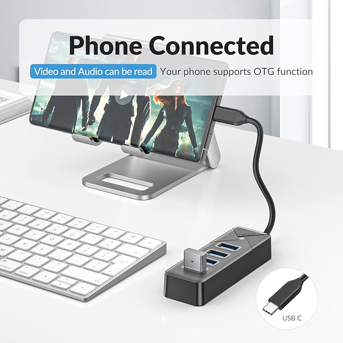 GiGimundo 4-Port USB C Hub for Laptop, USB C to USB Hub Multiport Adapter 5Gbps Transfer, USB C Splitter for Laptop, MacBook Pro/Air, iPad Pro, Dell, Chromebook, Keyboard, Mouse, HDD, Black