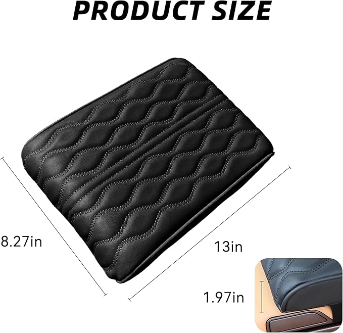 Car Center Console Cover, Leather Waterproof Vehicle Armrest Box Pad, Memory Cotton Comfortable Automotive Interior Seat Box Cushion Protector Accessories, Universal for Most Cars (Black)